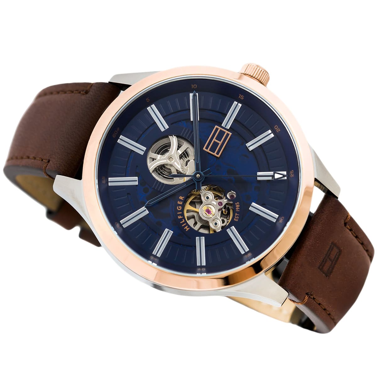  Shop Authentic Tommy Hilfiger Spencer Blue Dial Brown Leather Strap Watch for Men - 1791642 - Luxxuri