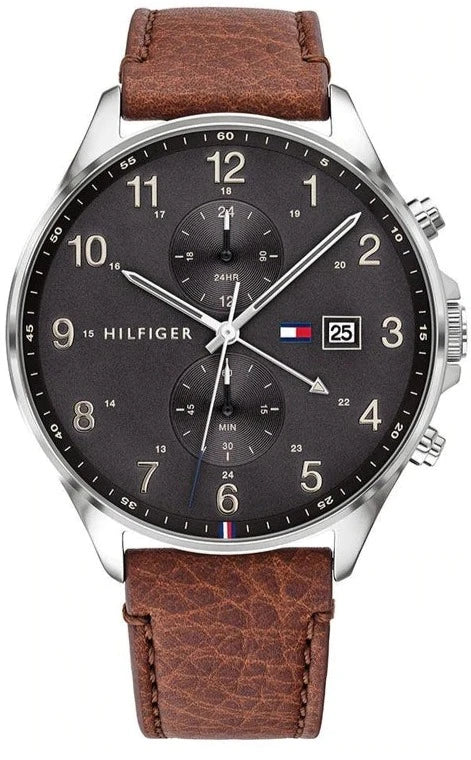  Shop Authentic Tommy Hilfiger West Chronograph Grey Dial Brown Leather Strap Watch For Men - 1791710 - Luxxuri