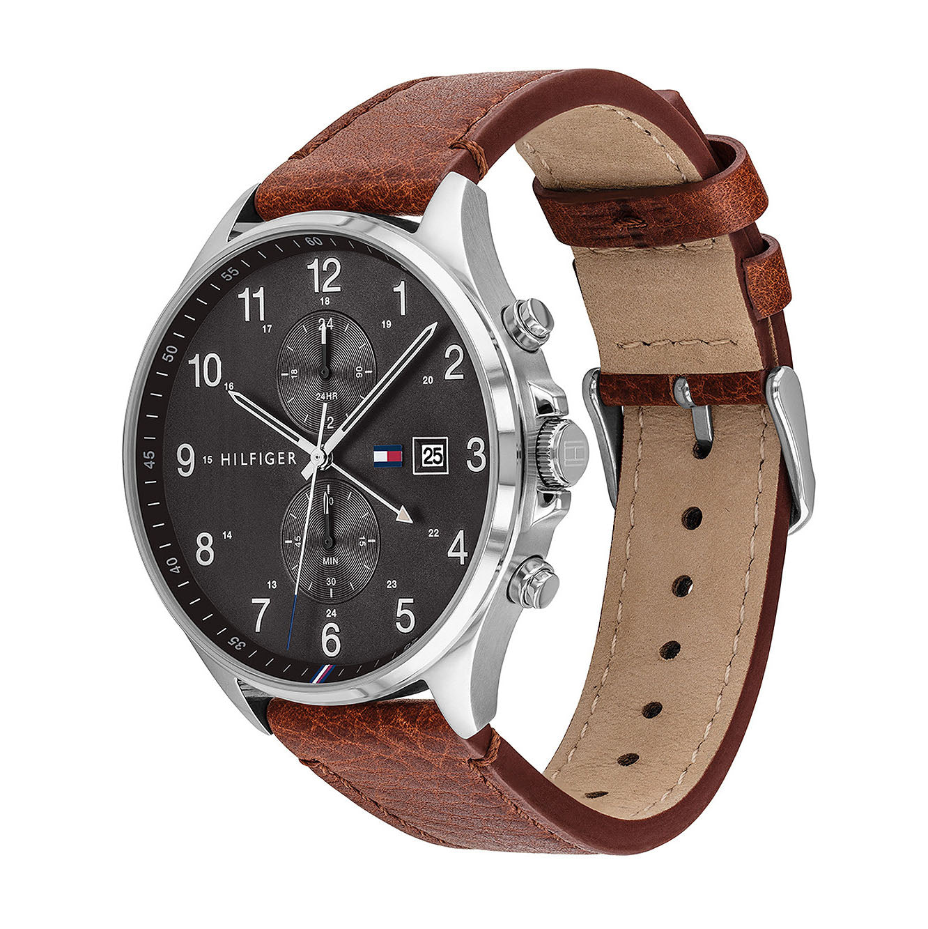  Shop Authentic Tommy Hilfiger West Chronograph Grey Dial Brown Leather Strap Watch For Men - 1791710 - Luxxuri