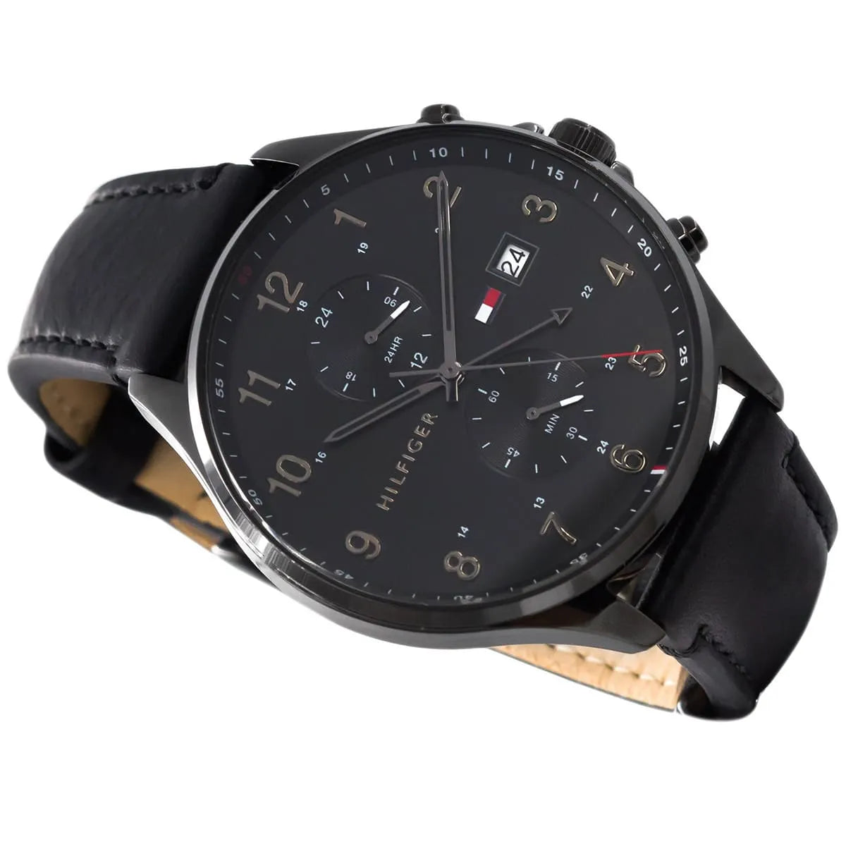  Shop Authentic Tommy Hilfiger West Chronograph Black Dial Black Leather Strap Watch For Men - 1791711 - Luxxuri
