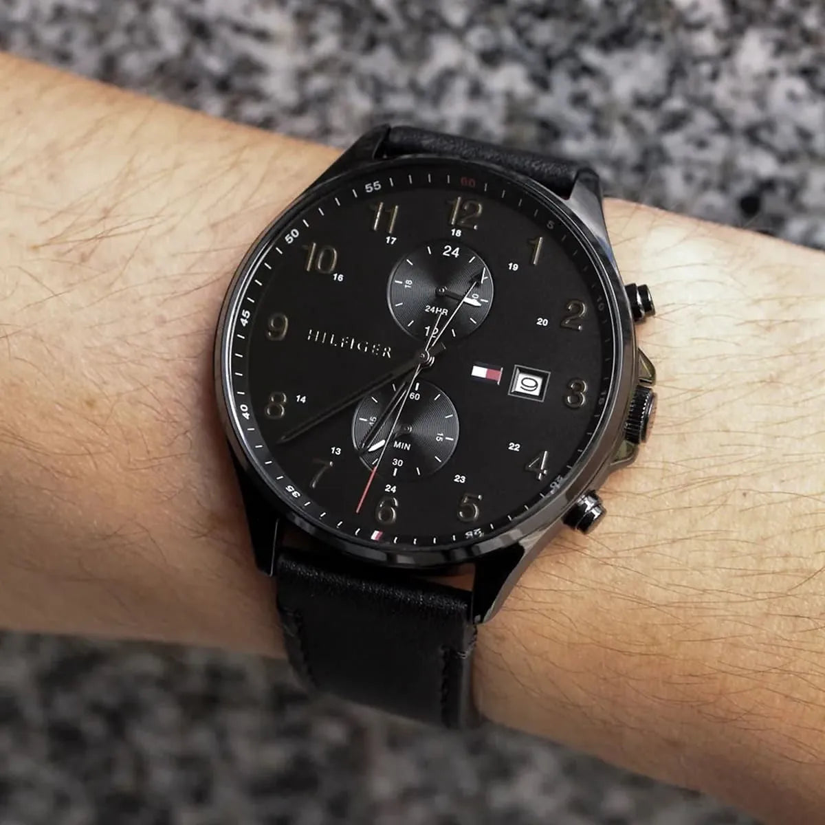  Shop Authentic Tommy Hilfiger West Chronograph Black Dial Black Leather Strap Watch For Men - 1791711 - Luxxuri