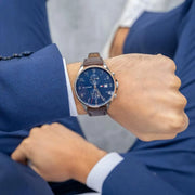  Shop Authentic Tommy Hilfiger West Chronograph Blue Dial Brown Leather Strap Watch For Men - 1791712 - Luxxuri