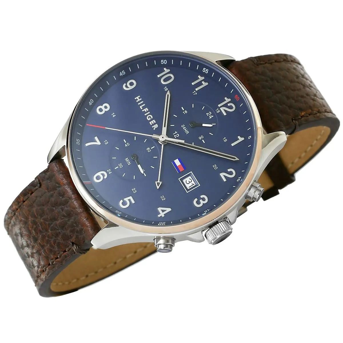  Shop Authentic Tommy Hilfiger West Chronograph Blue Dial Brown Leather Strap Watch For Men - 1791712 - Luxxuri