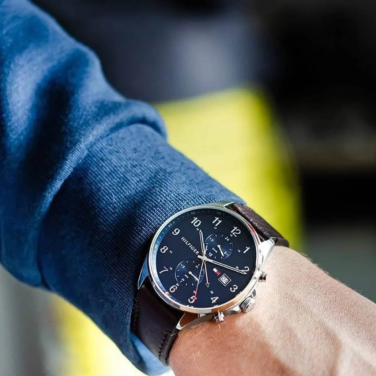  Shop Authentic Tommy Hilfiger West Chronograph Blue Dial Brown Leather Strap Watch For Men - 1791712 - Luxxuri