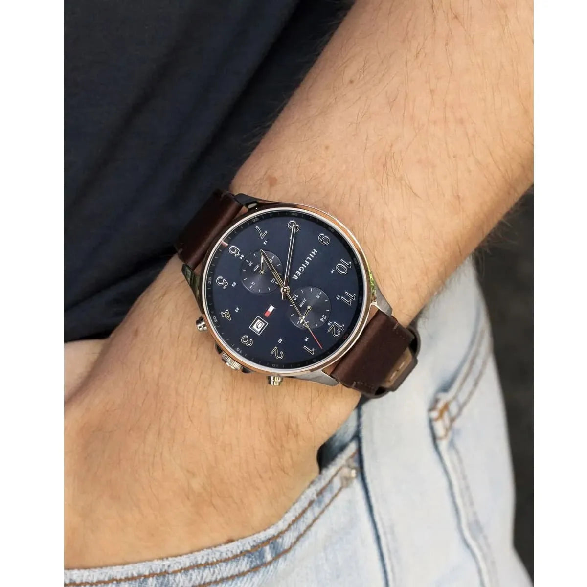 Shop Authentic Tommy Hilfiger West Chronograph Blue Dial Brown Leather Strap Watch For Men - 1791712 - Luxxuri