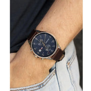  Shop Authentic Tommy Hilfiger West Chronograph Blue Dial Brown Leather Strap Watch For Men - 1791712 - Luxxuri