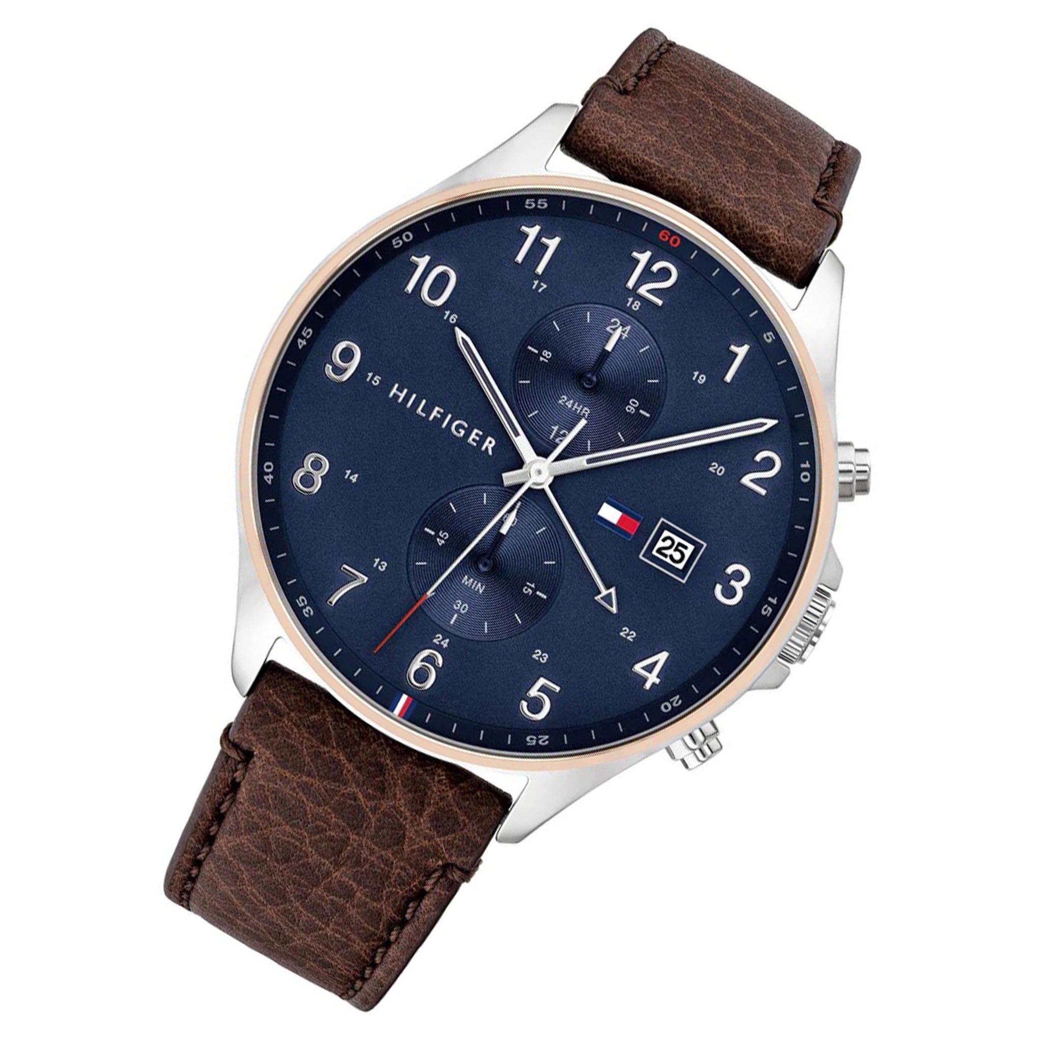  Shop Authentic Tommy Hilfiger West Chronograph Blue Dial Brown Leather Strap Watch For Men - 1791712 - Luxxuri