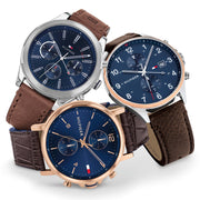  Shop Authentic Tommy Hilfiger West Chronograph Blue Dial Brown Leather Strap Watch For Men - 1791712 - Luxxuri