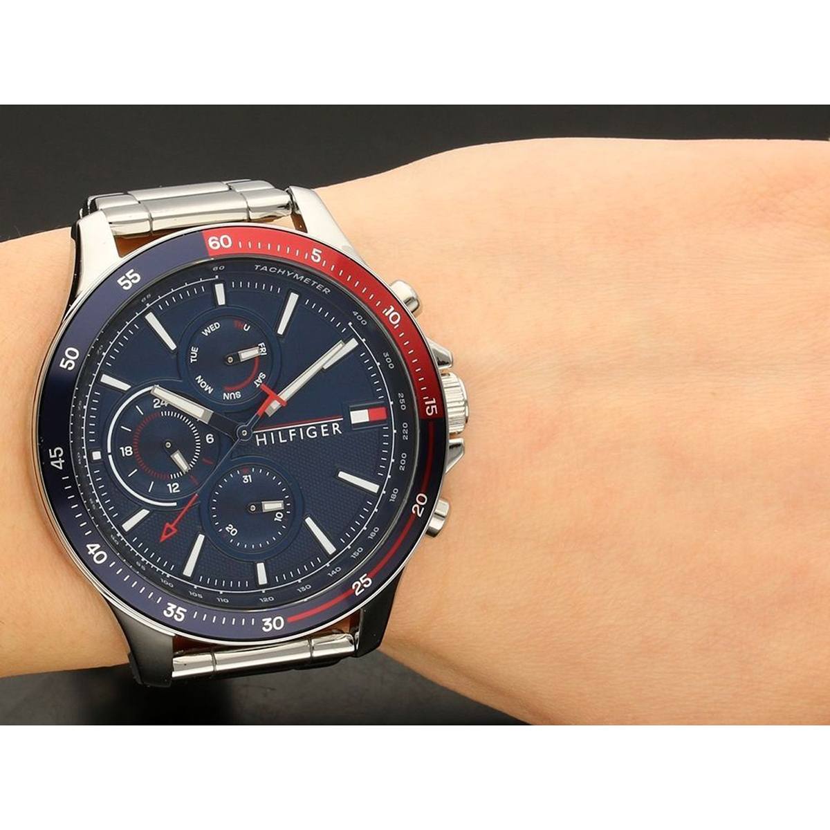  Shop Authentic Tommy Hilfiger Bank Chronograph Blue Dial Silver Steel Strap Watch for Men - 1791718 - Luxxuri