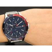 Shop Authentic Tommy Hilfiger Bank Chronograph Blue Dial Silver Steel Strap Watch for Men - 1791718 - Luxxuri