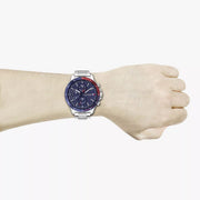  Shop Authentic Tommy Hilfiger Bank Chronograph Blue Dial Silver Steel Strap Watch for Men - 1791718 - Luxxuri