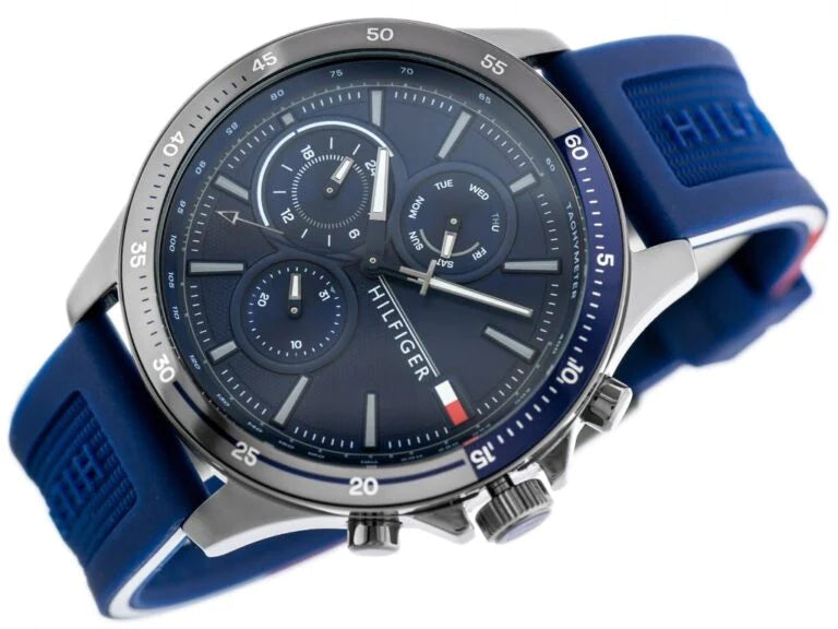 Shop Authentic Tommy Hilfiger Bank Blue Dial Blue Rubber Strap Watch for Men - 1791721 - Luxxuri