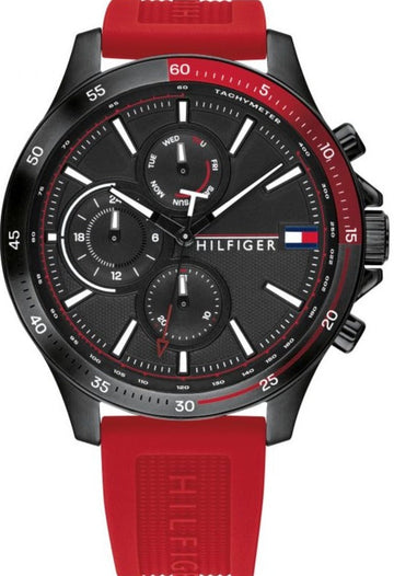  Shop Authentic Tommy Hilfiger Multifunction Quartz Black Dial Red Rubber Strap Watch for Men  - 1791722 - Luxxuri