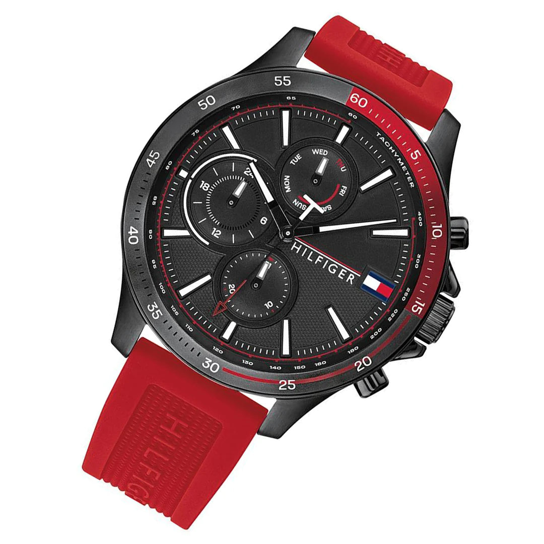  Shop Authentic Tommy Hilfiger Multifunction Quartz Black Dial Red Rubber Strap Watch for Men  - 1791722 - Luxxuri