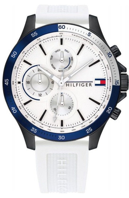  Shop Authentic Tommy Hilfiger Bank Chronograph White Dial White Rubber Strap Watch for Men - 1791723 - Luxxuri