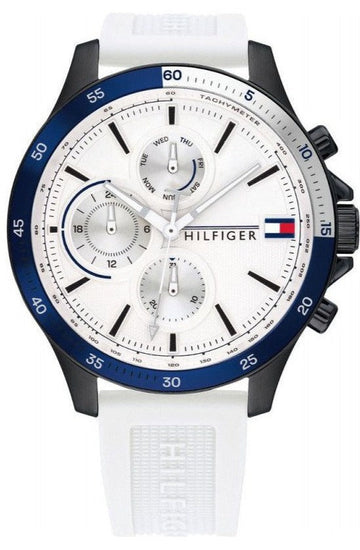  Shop Authentic Tommy Hilfiger Bank Chronograph White Dial White Rubber Strap Watch for Men - 1791723 - Luxxuri