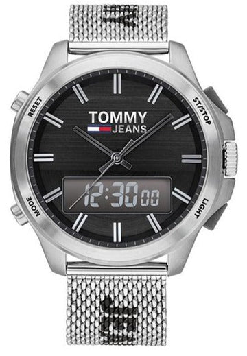  Shop Authentic Tommy Hilfiger Digital Black Dial Silver Mesh Bracelet Watch For Men - 1791765 - Luxxuri