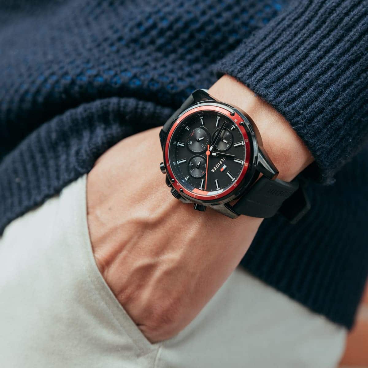  Shop Authentic Tommy Hilfiger Mason Black Dial Black Rubber Strap Watch for Men - 1791793 - Luxxuri