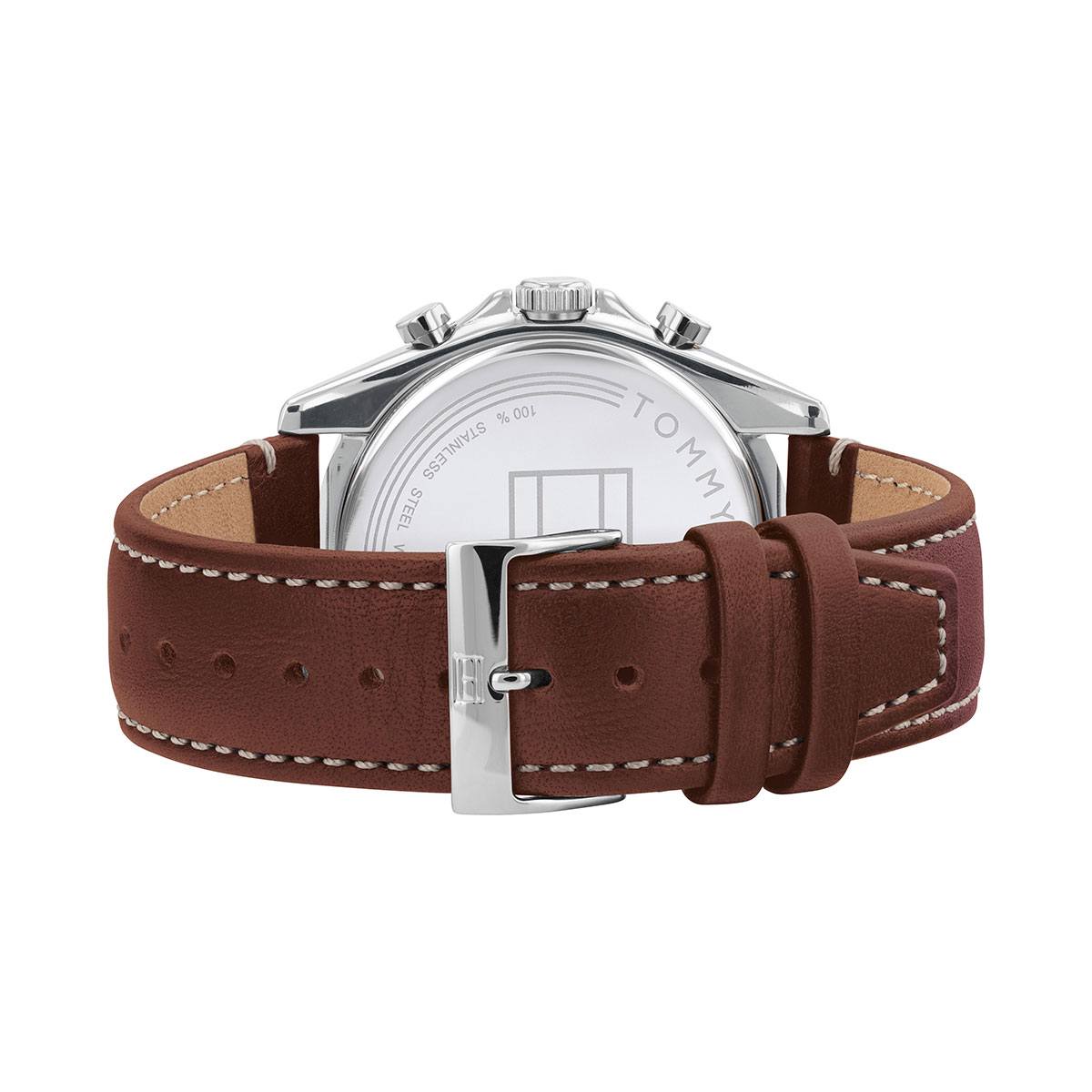  Shop Authentic Tommy Hilfiger Parker Chronograph Blue Dial Brown Leather Strap Watch For Men - 1791837 - Luxxuri