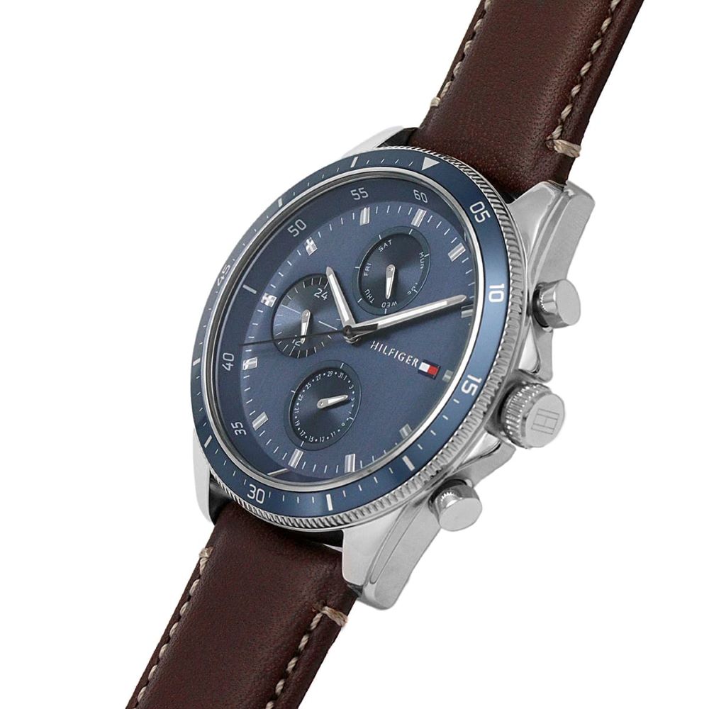  Shop Authentic Tommy Hilfiger Parker Chronograph Blue Dial Brown Leather Strap Watch For Men - 1791837 - Luxxuri