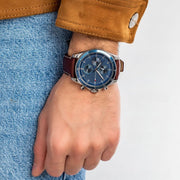  Shop Authentic Tommy Hilfiger Parker Chronograph Blue Dial Brown Leather Strap Watch For Men - 1791837 - Luxxuri