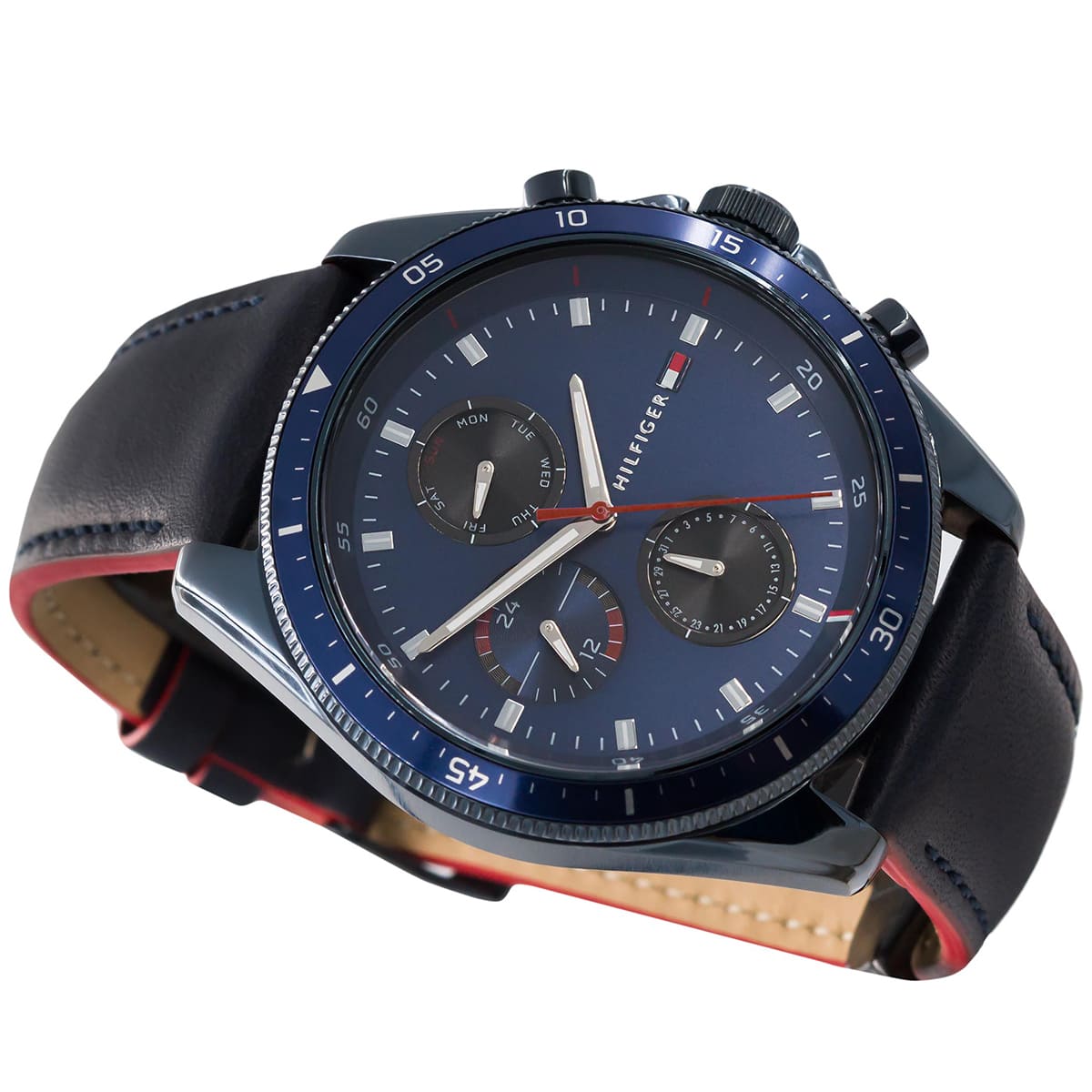  Shop Authentic Tommy Hilfiger Parker Chronograph Quartz Blue Dial Blue Leather Strap Watch For Men - 1791839 - Luxxuri