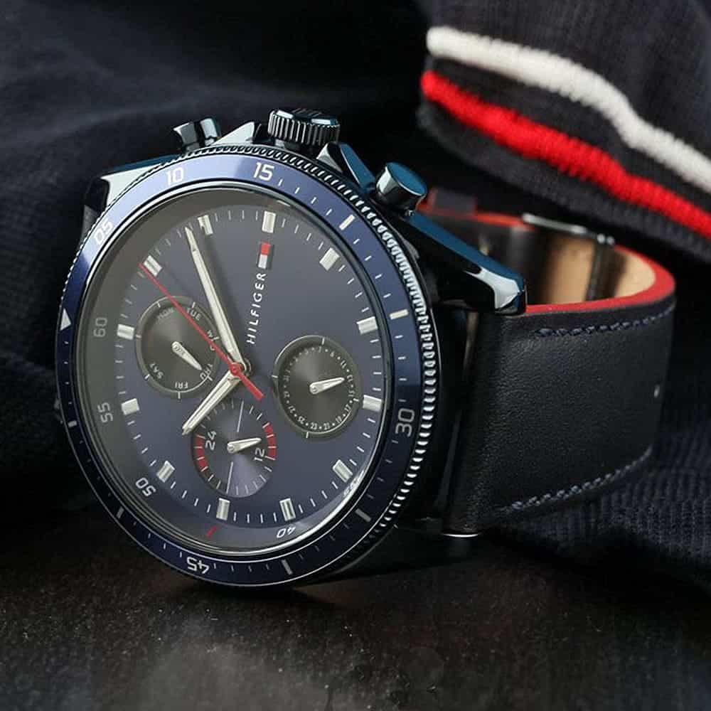  Shop Authentic Tommy Hilfiger Parker Chronograph Quartz Blue Dial Blue Leather Strap Watch For Men - 1791839 - Luxxuri