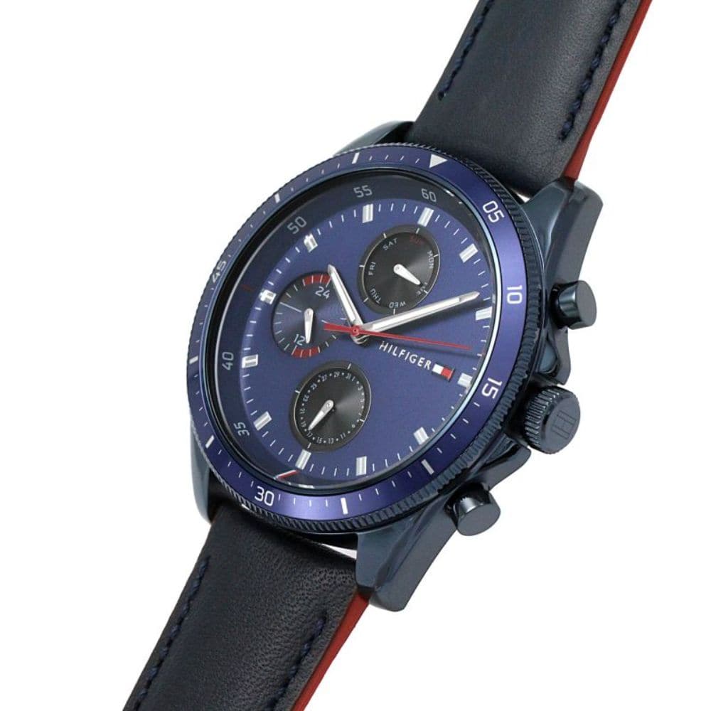  Shop Authentic Tommy Hilfiger Parker Chronograph Quartz Blue Dial Blue Leather Strap Watch For Men - 1791839 - Luxxuri