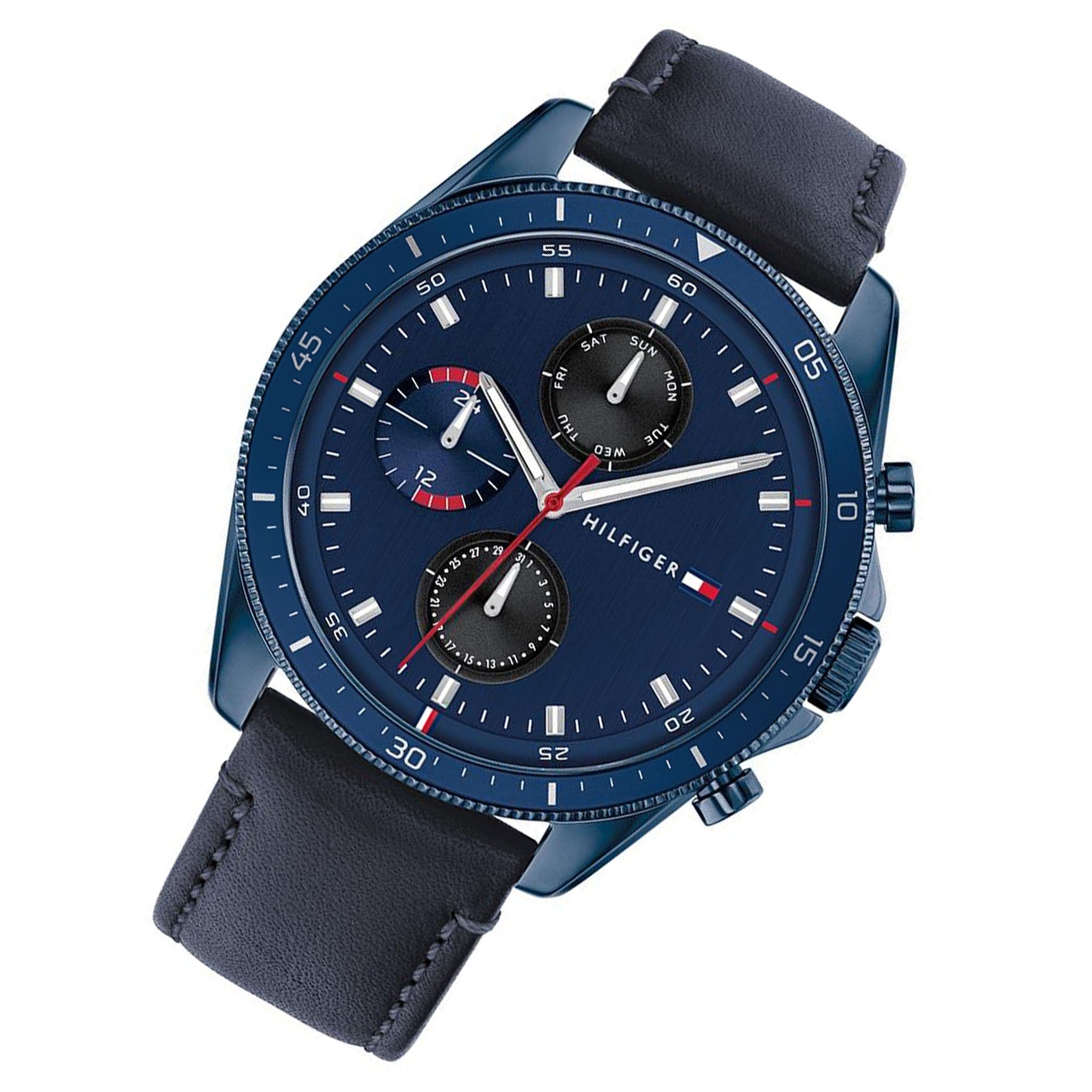  Shop Authentic Tommy Hilfiger Parker Chronograph Quartz Blue Dial Blue Leather Strap Watch For Men - 1791839 - Luxxuri