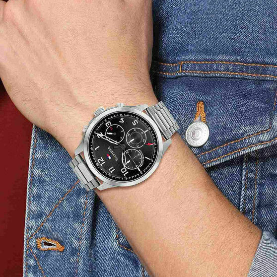  Shop Authentic Tommy Hilfiger Asher Chronograph Black Dial Silver Steel Strap Watch For Men - 1791852 - Luxxuri