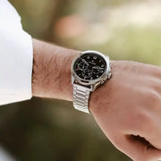  Shop Authentic Tommy Hilfiger Asher Chronograph Black Dial Silver Steel Strap Watch For Men - 1791852 - Luxxuri