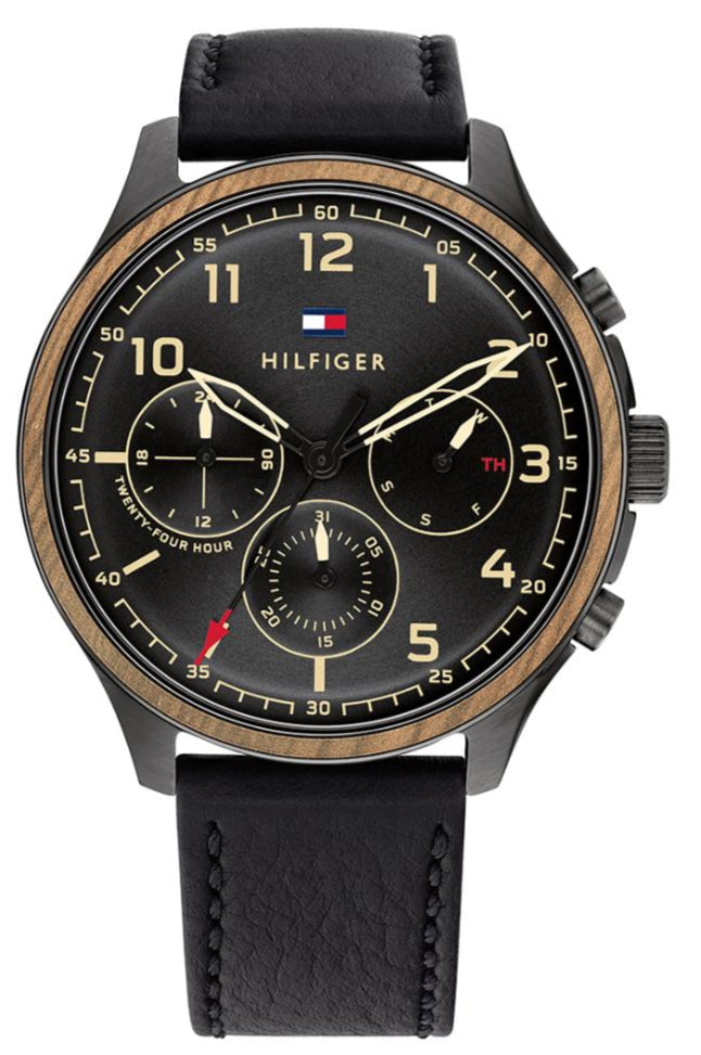  Shop Authentic Tommy Hilfiger Asher Chronograph Black Dial Black Leather Strap Watch For Men - 1791854 - Luxxuri