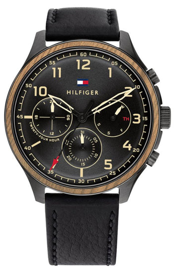  Shop Authentic Tommy Hilfiger Asher Chronograph Black Dial Black Leather Strap Watch For Men - 1791854 - Luxxuri