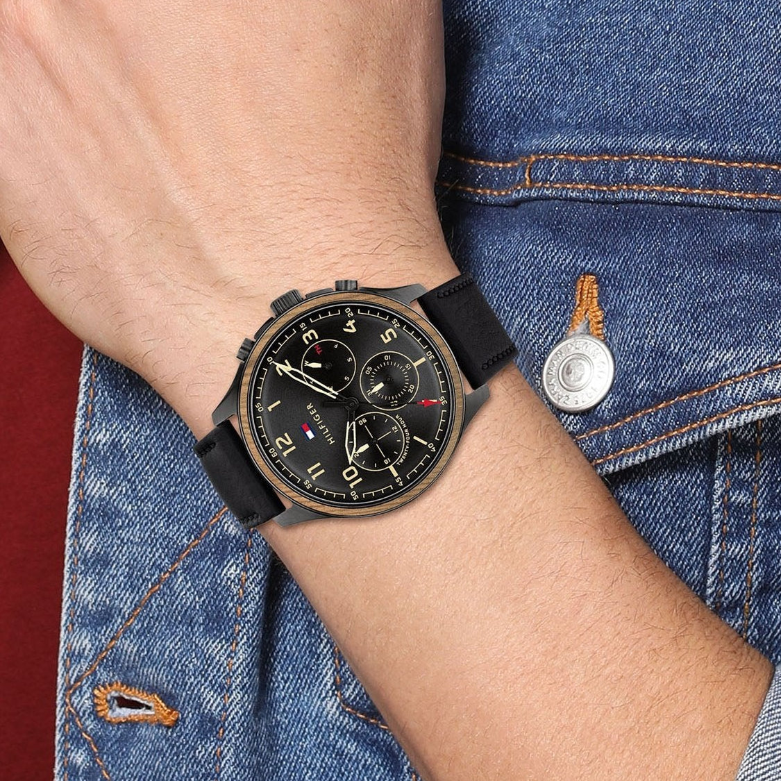  Shop Authentic Tommy Hilfiger Asher Chronograph Black Dial Black Leather Strap Watch For Men - 1791854 - Luxxuri