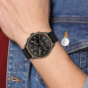  Shop Authentic Tommy Hilfiger Asher Chronograph Black Dial Black Leather Strap Watch For Men - 1791854 - Luxxuri