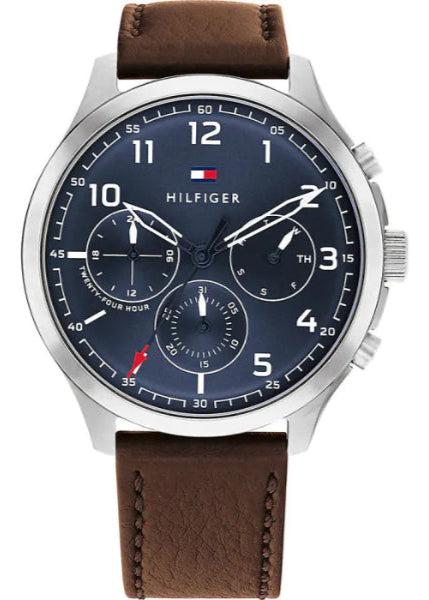  Shop Authentic Tommy Hilfiger Asher Chrongraph Blue Dial Brown Leather Strap Watch For Men - 1791855 - Luxxuri