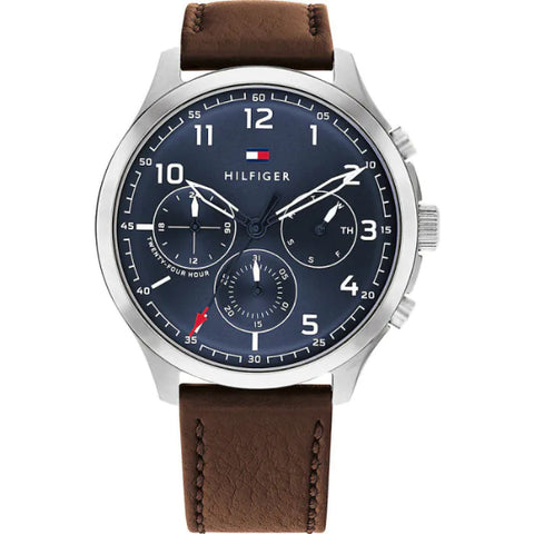  Shop Authentic Tommy Hilfiger Asher Chrongraph Blue Dial Brown Leather Strap Watch For Men - 1791855 - Luxxuri