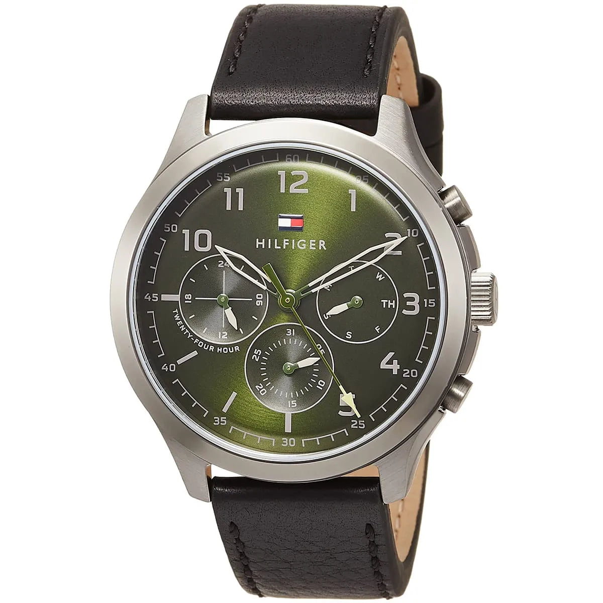  Shop Authentic Tommy Hilfiger Asher Chronograph Green Dial Black Leather Strap Watch For Men - 1791856 - Luxxuri