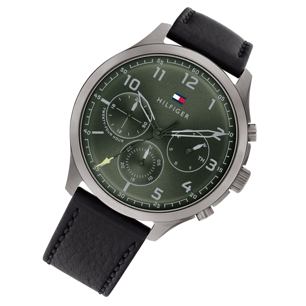  Shop Authentic Tommy Hilfiger Asher Chronograph Green Dial Black Leather Strap Watch For Men - 1791856 - Luxxuri