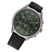  Shop Authentic Tommy Hilfiger Asher Chronograph Green Dial Black Leather Strap Watch For Men - 1791856 - Luxxuri