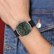  Shop Authentic Tommy Hilfiger Asher Chronograph Green Dial Black Leather Strap Watch For Men - 1791856 - Luxxuri