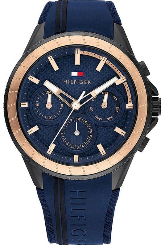  Shop Authentic Tommy Hilfiger Aiden Chronograph Blue Dial Blue Silicone Strap Watch For Men - 1791860 - Luxxuri