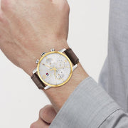  Shop Authentic Tommy Hilfiger Evan White Dial Brown Leather Strap Watch for Men - 1710394 - Luxxuri