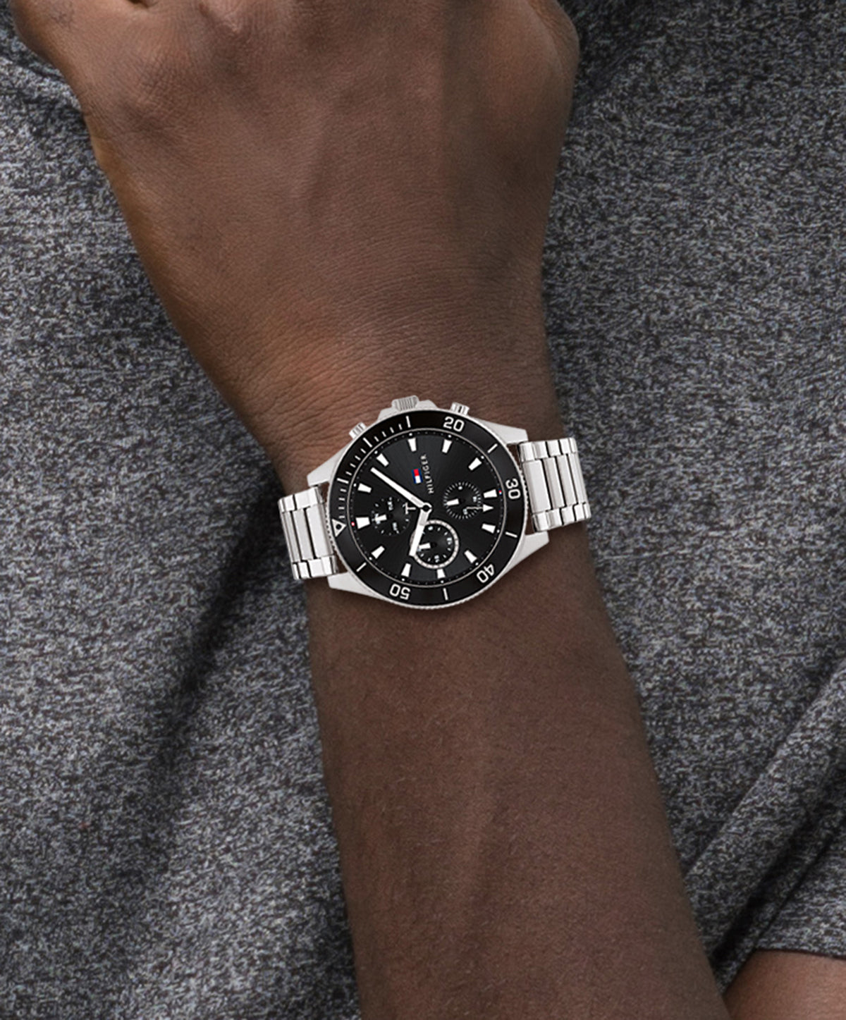  Shop Authentic Tommy Hilfiger Larson Multifunction Black Dial Silver Steel Strap Watch For Men - 1791916 - Luxxuri