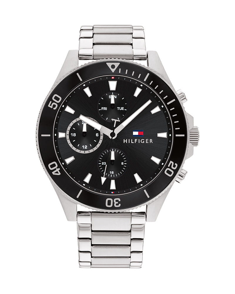  Shop Authentic Tommy Hilfiger Larson Multifunction Black Dial Silver Steel Strap Watch For Men - 1791916 - Luxxuri