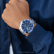  Shop Authentic Tommy Hilfiger Larson Chronograph Blue Dial Silver Steel Strap Watch For Men - 1791917 - Luxxuri