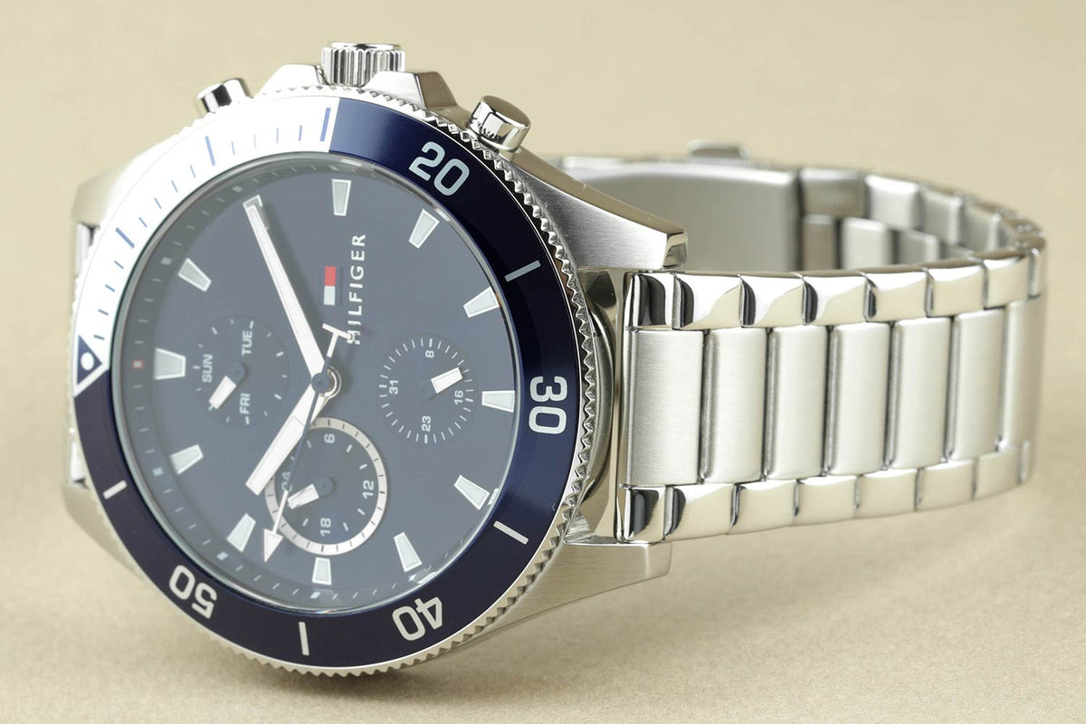  Shop Authentic Tommy Hilfiger Larson Chronograph Blue Dial Silver Steel Strap Watch For Men - 1791917 - Luxxuri