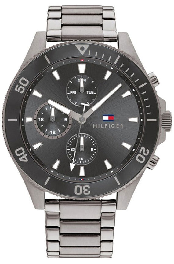  Shop Authentic Tommy Hilfiger Larson Chronograph Grey Dial Silver Steel Strap Watch For Men - 1791918 - Luxxuri