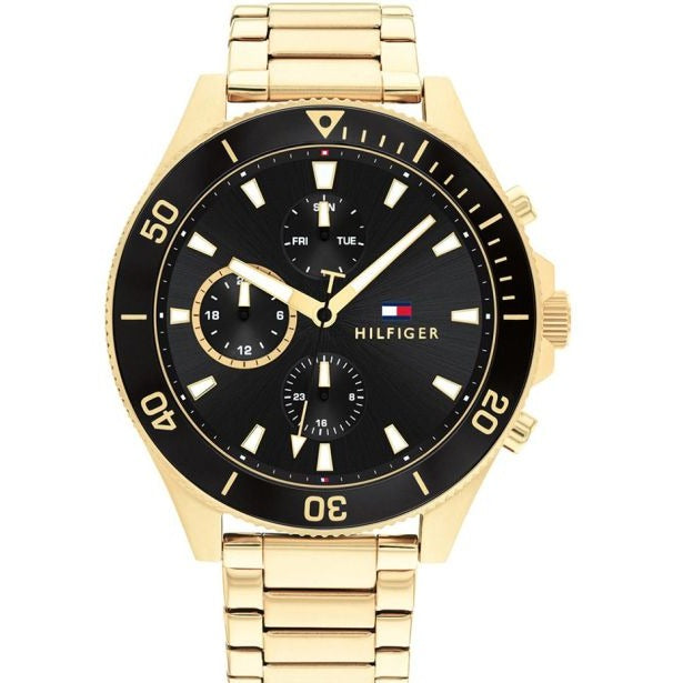  Shop Authentic Tommy Hilfiger Larson Chronograph Black Dial Gold Steel Strap Watch For Men - 1791919 - Luxxuri