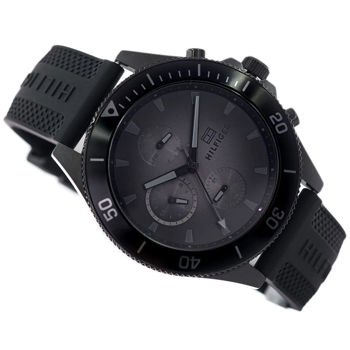  Shop Authentic Tommy Hilfiger Larson Chronograph Black Dial Black Rubber Strap Watch For Men - 1791921 - Luxxuri